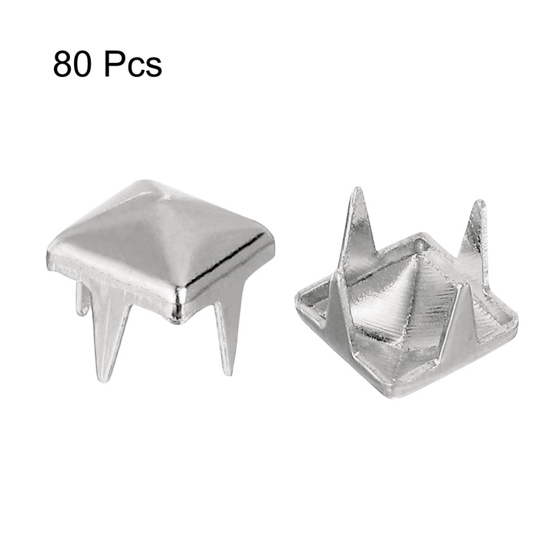 sourcing map 80Pcs Square Pyramid Rivets, 6mm Four-Jaw Studs Spikes,