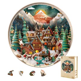 Wooden Puzzles for Adults, Christmas Puzzle-3D Christmas Town Unique Shaped Wood Puzzles Adult, Wooden Jigsaw Puzzles for Adults, Birthday Gifts for Friends Family Game (13.4 * 13.4in 300pcs)