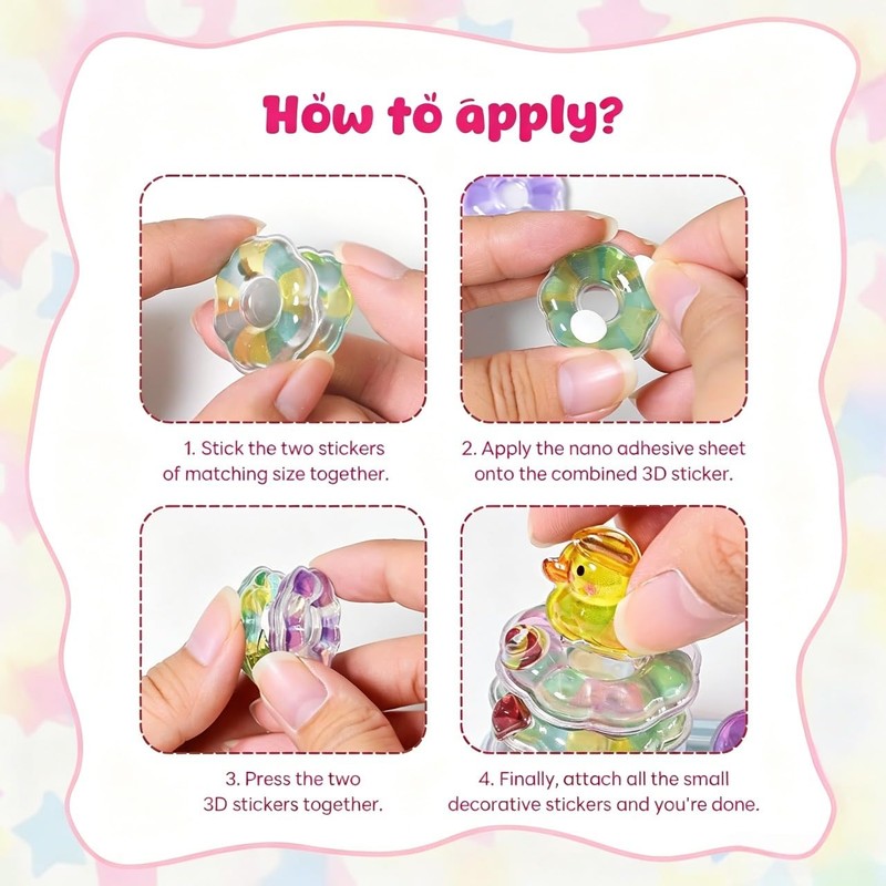 4 PCS 3D Relief Puffy Stickers, Kawaii Aesthetic Decor, 4