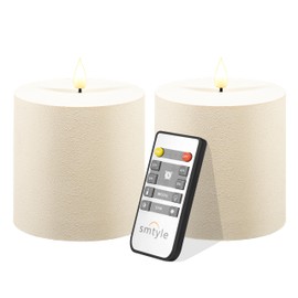 smtyle 4" x 4" Ivory LED Flameless Battery Operated Flickering Pillar Candles with Remote Set of 2 for Bathroom, Coffee Table or Dining Table Decor