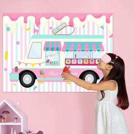 JOARHONAL Pin the Ice Cream on the Truck Shop - Party Game for Kids Girls 20" x 28" Poster With 24 Reusable Stickers - Birthday Party Favor Sets