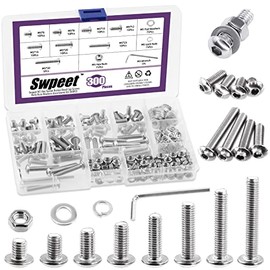 Swpeet - Juego de 301 piezas M5 tornillos de cabeza de botón con hexágono interior de acero inoxidable, pernos, tuercas y arandelas, incluye llave