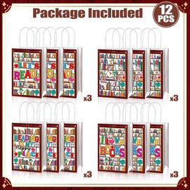 12PCS Books Reading Goodie Bags Reading Themed Party Gift Bags Book Shelf Treat Bag with Handles for Literary Books Club Book Lover Back to School Party Kids Birthday Classroom Decorations Supplies