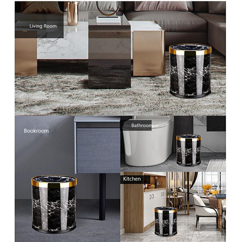 Luxury Metal Waste Bin with Leather Cover,Open Top Office Wastebasket,Double