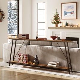 YATINEY Console Table, 78.7'' 2-Tier Sofa Tables with Storage, Narrow Entryway Table, Behind Couch Hallway Table Skinny for Entryway, Living Room, Foyer, Rustic Brown and Black CT20BR