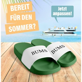 MoonWorks® Badelatschen Herren mit Spruch BUMS BAR –Gadget Malle, Festival JGA – Witzige Badeschlappen für Urlaub Gruen-weiss 39