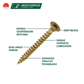 TIMCO C2 Strong-Fix Multi-Purpose Premium Countersunk Gold Woodscrews - 4.0 x 50 - Box of 200
