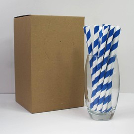 Blue & White Striped Paper Straws with Bevel Tip (9mm x 200mm) - Pack Size 200 - Perfect for Slushies, Milkshakes & Smoothies/FSC Certified/Food Safe/Biodegradable/Eco-Friendly