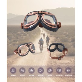CRG Sports Motorcycle Goggle Vintage Aviator Pilot Style Motorcycle Cruiser Scooter Goggle for Man,Women, Adult