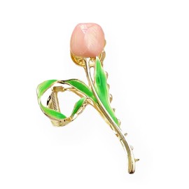 1PC Pink Gold Lily of The Valley Flower Hair Clips, Large Metal Claw Clip,Orchid Clamps,Lily Jaw Clamp Styling Accessories for Thick Thin Clips and Barrettes (Pink 1)