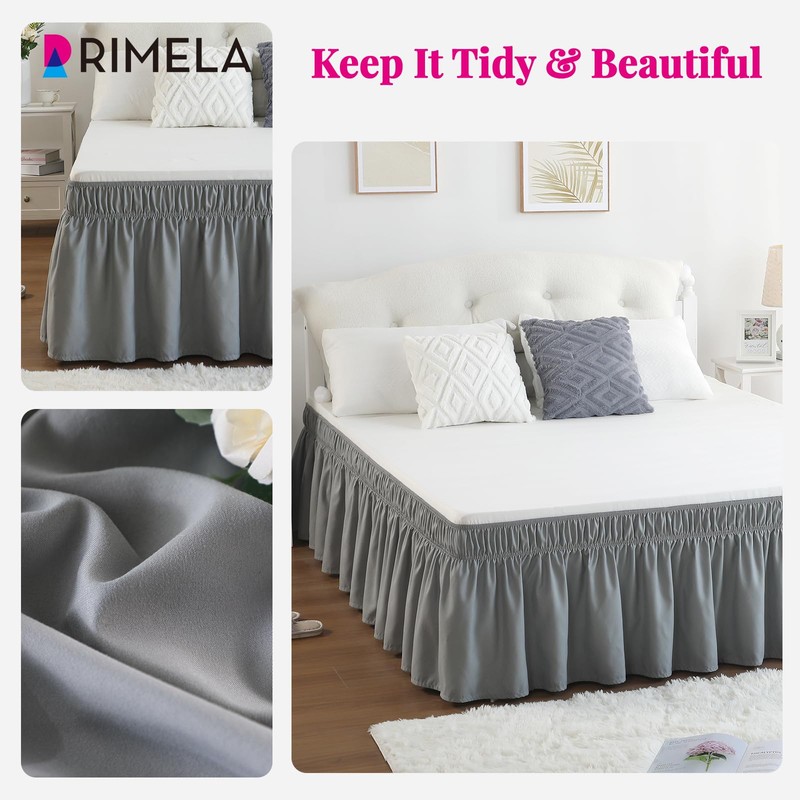 RIMELA Grey Bed Valance Sheet King Elasticized Bed Skirt Easy