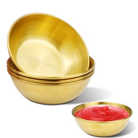 DOERDO 4 Pieces 304 Small Stainless Steel Dip Bowl Round Seasoning Dishes Sushi Dpping Bowls for Kids, 3.2x1.2Inch, Gold