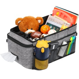 Ldex Car Seat Organizer for Back Seat Front Seat Between Seats,Car Storage Organizer for Kids with Multi- Pockets，Collapsible,cup Holders, Adjustable Dividers(Gray)