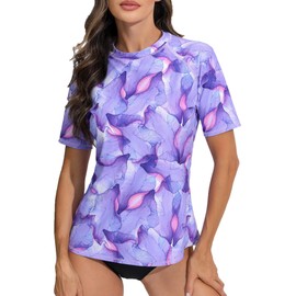 Halcurt UV Shirt, Women's Short-Sleeved Rash Guard UPF 50+ Swimming Shirt, Quick-Drying Swimming Shirt, M-XXL