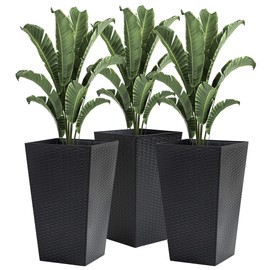 The Fellie Set of 3 24" Tall Planters with Drainage Hole - Indoor & Outdoor Flower Pots - Planters for Balcony, Porch, Front Door, Entryway, Patio and Deck(Black)