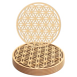 BELIHOME Wooden Flower of Life Wall Decoration, Pack of 6, Wooden Flower of Life, Home Decor, Birch Wood Coasters with Flower of Life Pattern for Decoration, Home, Wall Picture, Living Room