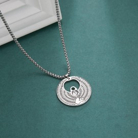 EUEAVAN Egyptian Goddess Isis Necklace Winged Goddess Isis Pendant Magic Power Amulet Wicca Pagan Lucky Charm Protection Amulet Jewellery for Men Women, Stainless Steel