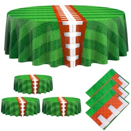 Oudain 6 Pcs Football Party Tablecloth 84 Inches Football Round Table Cloth Disposable Plastic Sport Table Covers for Birthday Party Table Decor Supplies Favors
