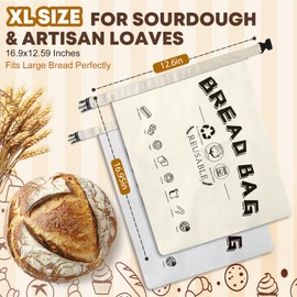 ENNSOO Bread Bags for Homemade Bread, 2 PCS XL Reusable Beeswax Storage Bags for Sourdough, Fresh Bread & Artisan Loaves, 16.9x12.59 in, Cotton Linen Bags
