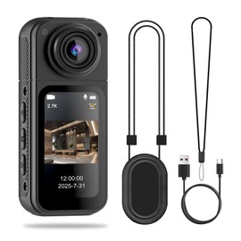 tlidfgeo Mini Thumb Action Camera, 2.7K Wearable Small Body Camera, 180° Rotating Lens, Hands-Free POV Recording with Magnetic Lanyard for Security, Work, Guard, Travel (with 64GB-Card)