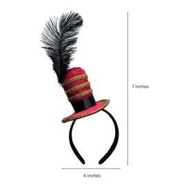 EverJoy Party Adult Red Majorette Mini Top Hat Headband – Circus Ringmaster, Parade, Burlesque & Carnival Costume Accessory