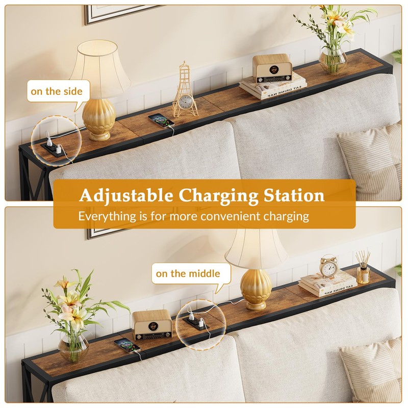 Gewudraw Console Table with Oulets and USB Ports, 55.1" Sofa