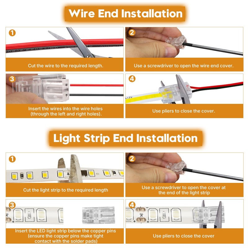 SDLDEER 2 Pin 8mm Led Strip Light Connectors, 15Pcs Led