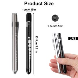 Diagnostic Medical Penlight Pen Torch 2pcs Reusable LED Pen Light Medical Penlight with Pupil Gauge Mini Flashlight for Home Outdoor Doctor Nurse EMT Emergency