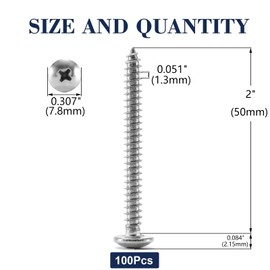 #6 x 2'' Wood Screw Fix 100Pcs Truss Head Phillips 18-8 (304) Stainless Steel Fast Self Tapping Screws by SG TZH