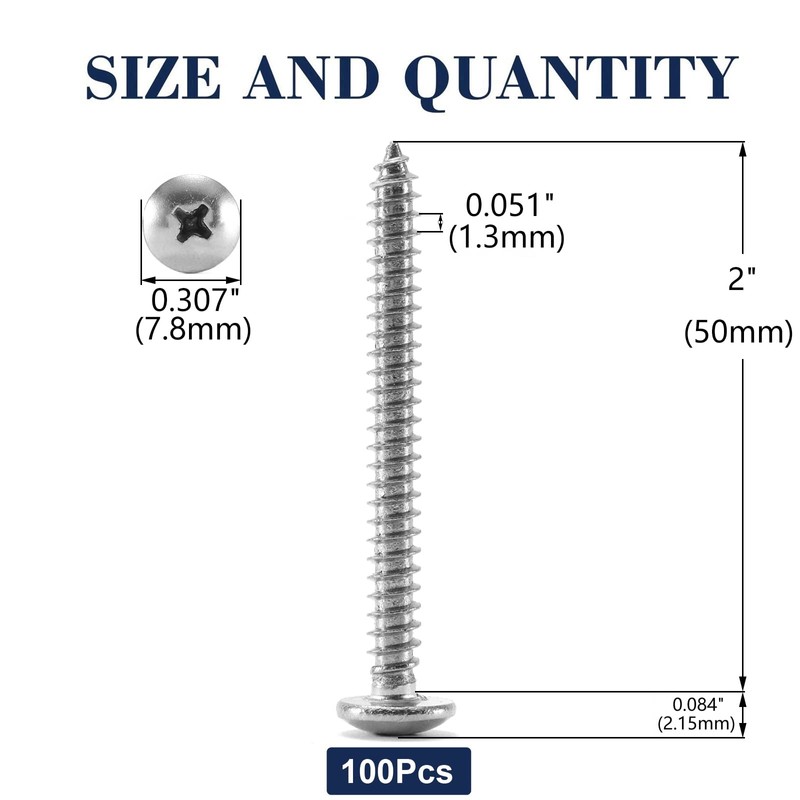#6 x 2'' Wood Screw Fix 100Pcs Truss Head Phillips