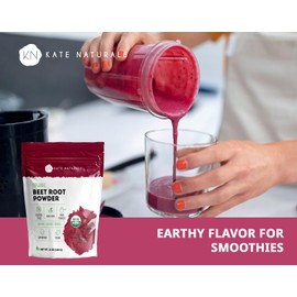 Kate Naturals Organic Beet Root Powder for Smoothies, Baking & Juice. Raw Beetroot Superfood & Natural Red Food Coloring (12oz, Non-GMO, Earthy Flavor)