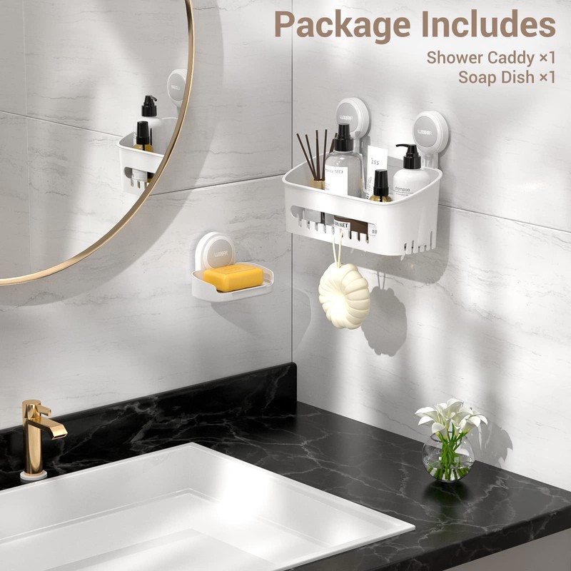 LUXEAR Shower Caddy Suction Cup 2 Pack Suction Shower Basket