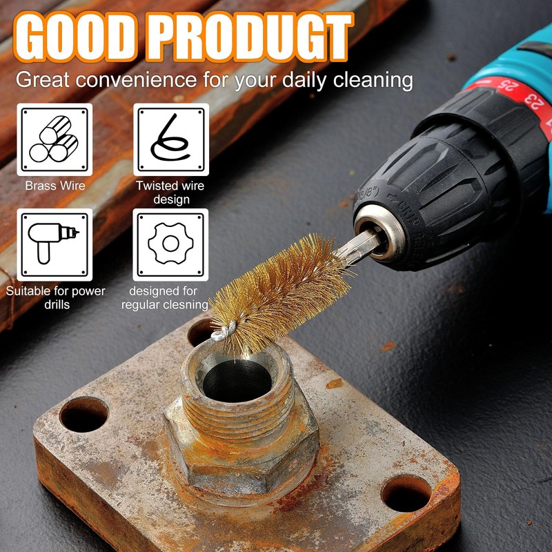 MAXMAN Bore Brush Set, 8pcs Brass Wire Brush for Drill,