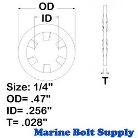 1/4" Stainless Steel Internal Tooth Star Lock Washers (Pack of 100) Marine Bolt Supply
