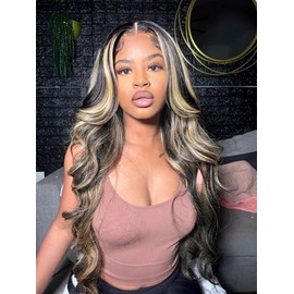 Kephare FB/27 34 Inch Highlight Balayage Wig Human Hair 13x4 HD Lace Front Wigs Body Wave 1B/27 Ash Blonde Omber Glueless Wig Pre Plucked With Baby Hair 180% Density