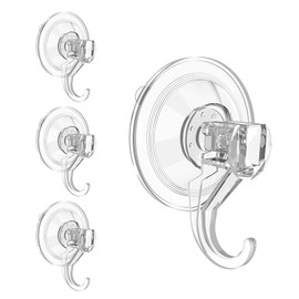 4 Pack Strong Suction Cup Hooks, Vacuum, Load Capacity 11.0 lbs (5 kg), Wall Hooks, Reusable Wall Hooks, No Scratches, Bathroom, Bath, Kitchen, Office, Living Room, PVC, Transparent Color