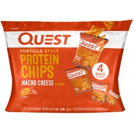 Quest Nutrition Nacho Cheese Tortilla Style Protein Chips, 18g Protein, 4g Net Carb, Low Carb, Gluten Free, 1.1 oz (Pack of 4)