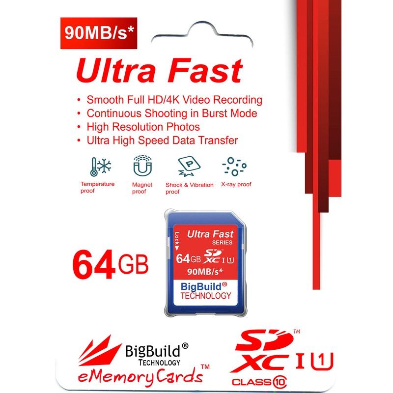BigBuild Technology 64GB Ultra Fast 90MB/s Memory Card for Canon