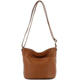 modamoda de T198 Small Women's Leather Shoulder Bag Handmade in Italy, Cognac