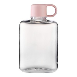 Hyclam Flat Water Bottle Free Leakproof Water Cups Clear Drinking Cup Girls Water Bottle 360ml for Fitness Camping Water Container, Pink