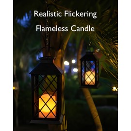Homemory Solar Lanterns Outdoor Waterproof Hanging with Flickering Flameless Candles, 2 Pack 13'' Garden Outdoor Lantern Decorative for Patio Front Porch Backyard Balcony Cabin Outside Table(Black)