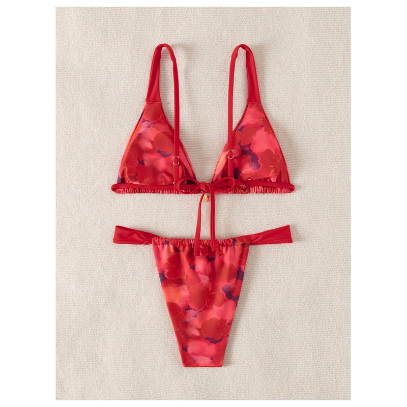 MakeMeChic Women's Floral Print 2 Piece Bikini Sets Tie Back