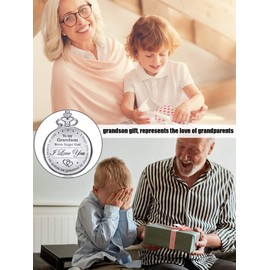 Memory Gift to My Grandson Pocket Watch, I Love You to Grandson Gift from Grandpa Grandma (Silver)