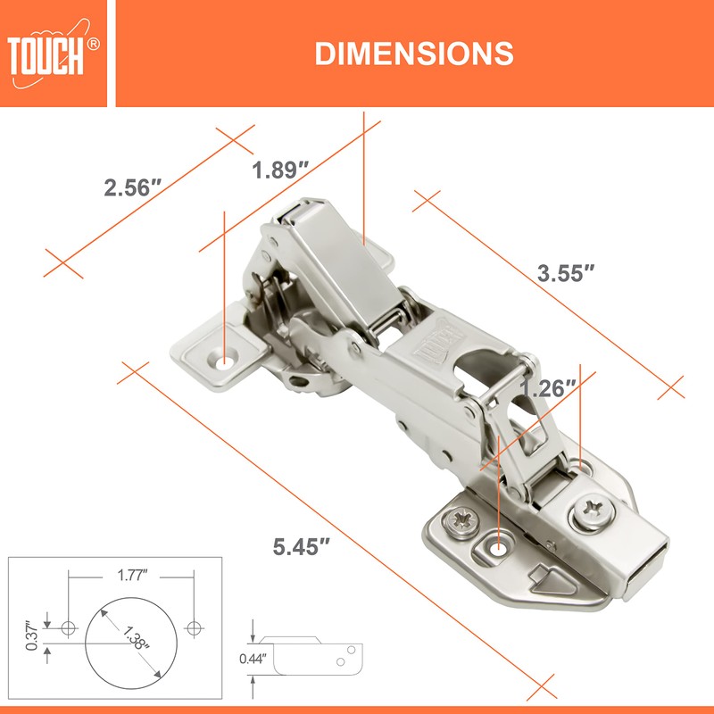 TOUCH Cabinet Hinges (2 Pairs, 4 PCS) Frameless 165 Degree