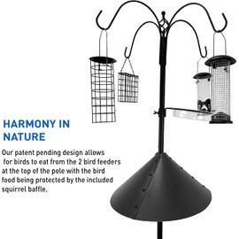 EasyGo Product Squirrel Proof Bird Feeder Wild Bird Station - Powder Coated 81 Inch Steel Pole Squirrel Baffle 4 Bird Feeders 1 Squirrel Peanut Feeder - 5 Prong Base PATENTS PENDING