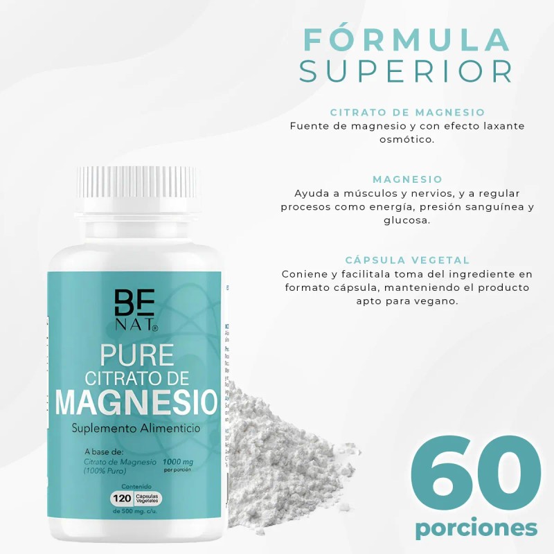 Citrato De Magnesio 100 Puro Benat 500 Mg 120 Caps