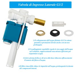 MendorioToilet Cistern Fill Valve, Universal 1/2" Brass Side Entry Inlet Valve, Includes Refill Tube, Filter, Pack of 1.