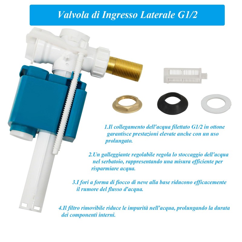 MendorioToilet Cistern Fill Valve, Universal 1/2" Brass Side Entry Inlet