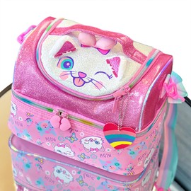 PinkSheep Kids Double Decker Cooler Insulated Lunch Bag Large Tote for Boys Girls Men Women with Adjustable Strap Cat