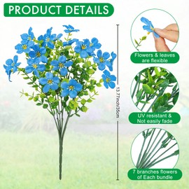 Besteek 16 Bundles Artificial Flowers for Outdoors Decoration Fake Silk Flowers UV Resistant Faux Plastic Plants for Spring Summer Garden Yard Porch Window Box Home Indoor Outdoor Decor, Blue